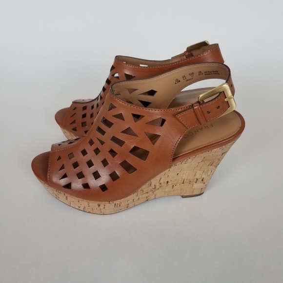 NWOT Franco Sarto Sassy Brown Cork Wedge Sandals - Picture 4 of 12
